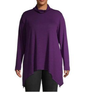 Terra & Sky Women's Size 3X  Slub Sharkbite Tunic Length Cowlneck Knit Top